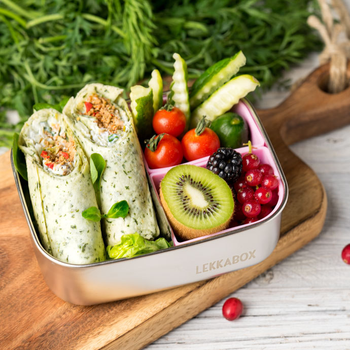 Plastikfreie Edelstahldose - Metall Brotdose mit silikoncups Unterteilung