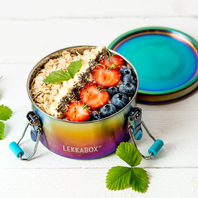 Auslaufsichere Snackbox aus Edelstahl – selbst bei saftigem Obstsalat und flüssigem Joghurt