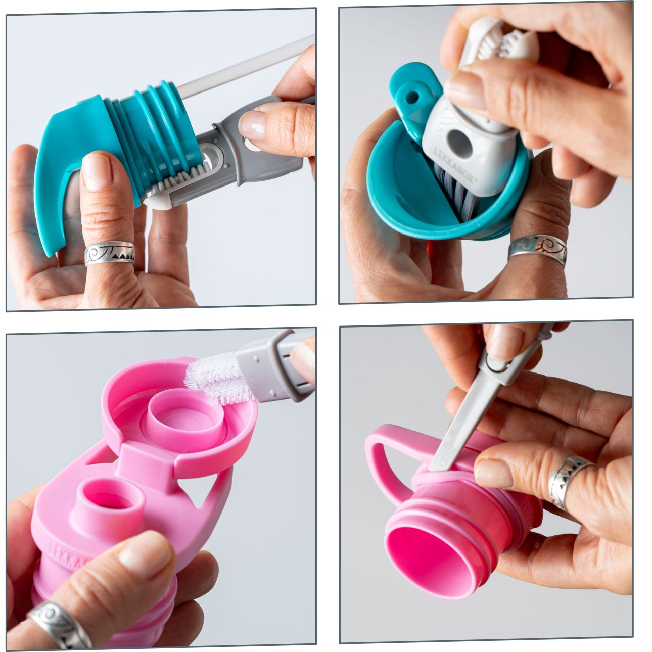 LEKKABOX FlexiBrush reinigt Trinkflaschen, Deckel, Rillen und kleine Zwischenräume besonders gründlich