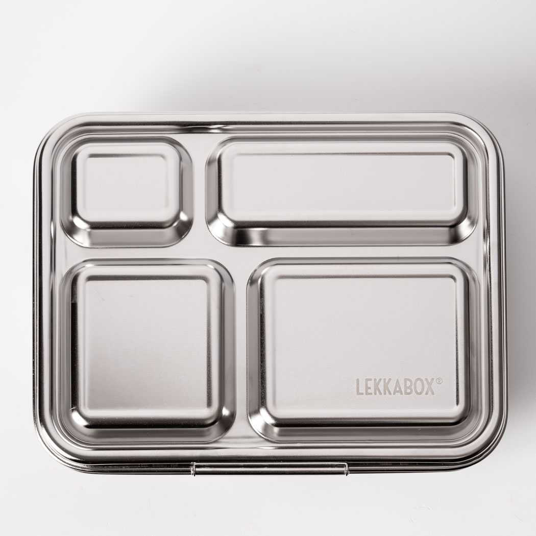 LEKKABOX Maxi Edelstahl Lunchbox mit 4 Fächern von außen